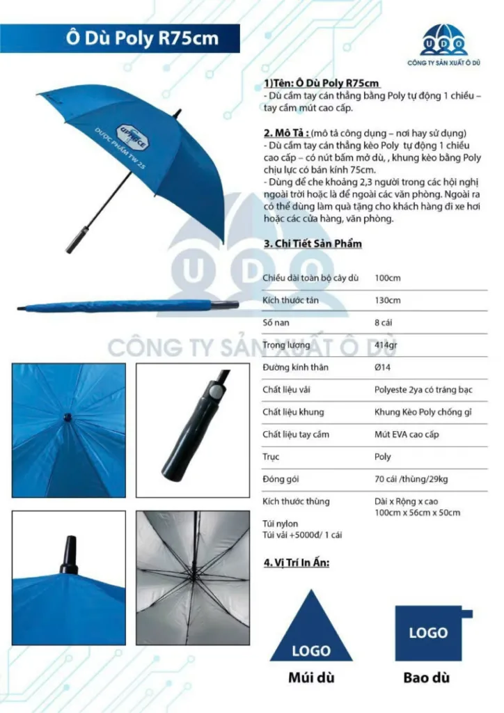 Dù Poly cán thẳng R75