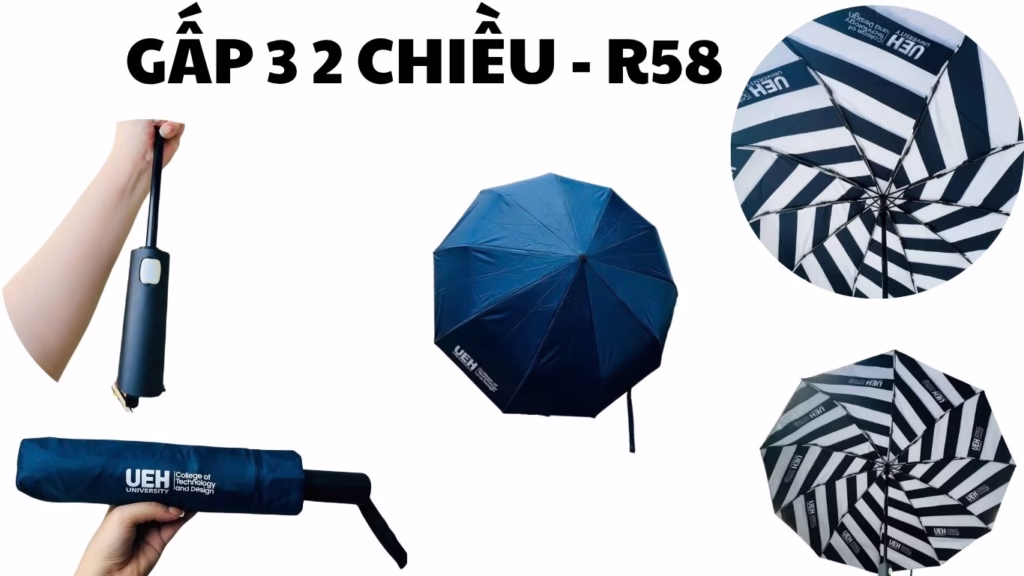 Ô Dù cầm tay gấp 3 2 chiều 10 nan