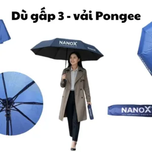 dù gấp 3 vải Pongee R56cm logo thương hiệu, sản phẩm dù quà tặng của xưởng Dù Vĩnh Thuận