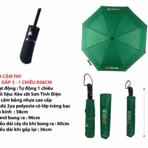 Ô dù gấp 3 màu xanh lá cây và bao đựng hoặc Dù cầm tay gấp gọn R58 màu xanh lá