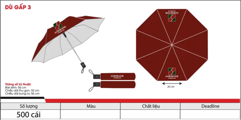 Ô dù cầm tay gấp 3 r56cm in logo theo yêu cầu