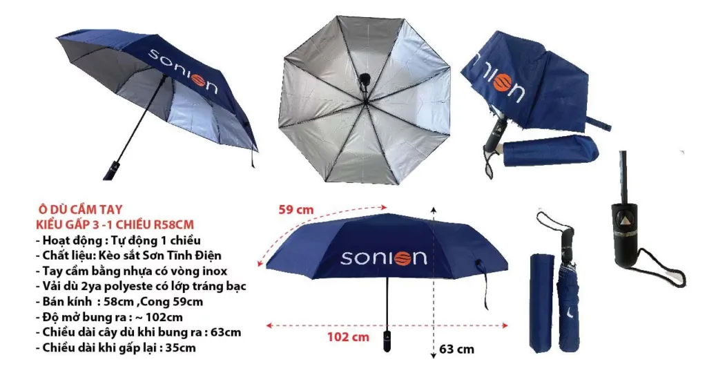 Hình ảnh ô dù cầm tay kiểu gấp 3 in logo SONION sang trọng