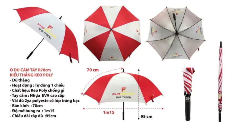 Ô dù cầm tay r70cm in logo theo yêu cầu