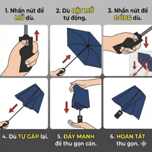 Hướng dẫn cách đóng mở dù tự động 2 chiều đúng cách