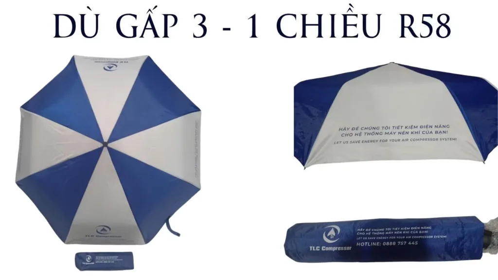 dù gấp 3 tự động R58cm in logo quảng cáo TPHCM