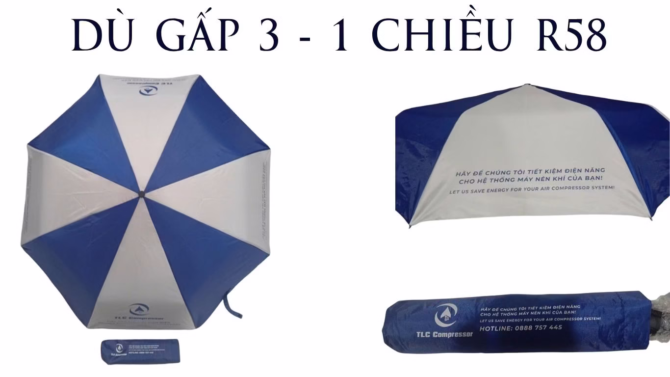 dù gấp 3 tự động R58cm in logo quảng cáo TPHCM