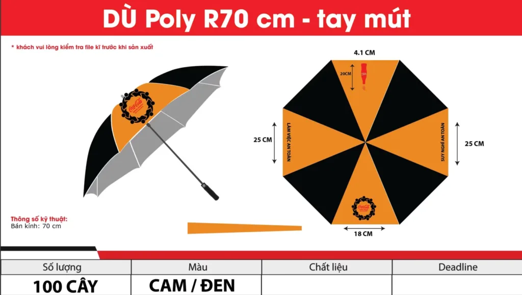 DÙ THẲNG KÈO POLY R70cm