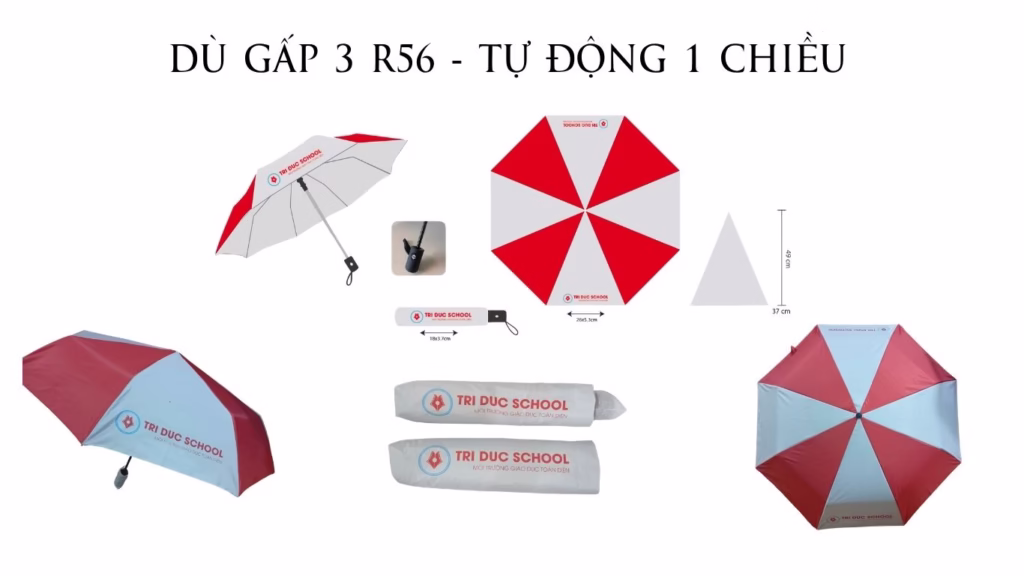 DÙ CẦM TAY Gấp 3 1 chiều in logo trí đức