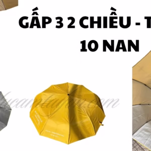 Ô dù cầm tay 10 nan gấp 3 tự động 2 chiều tay gỗ