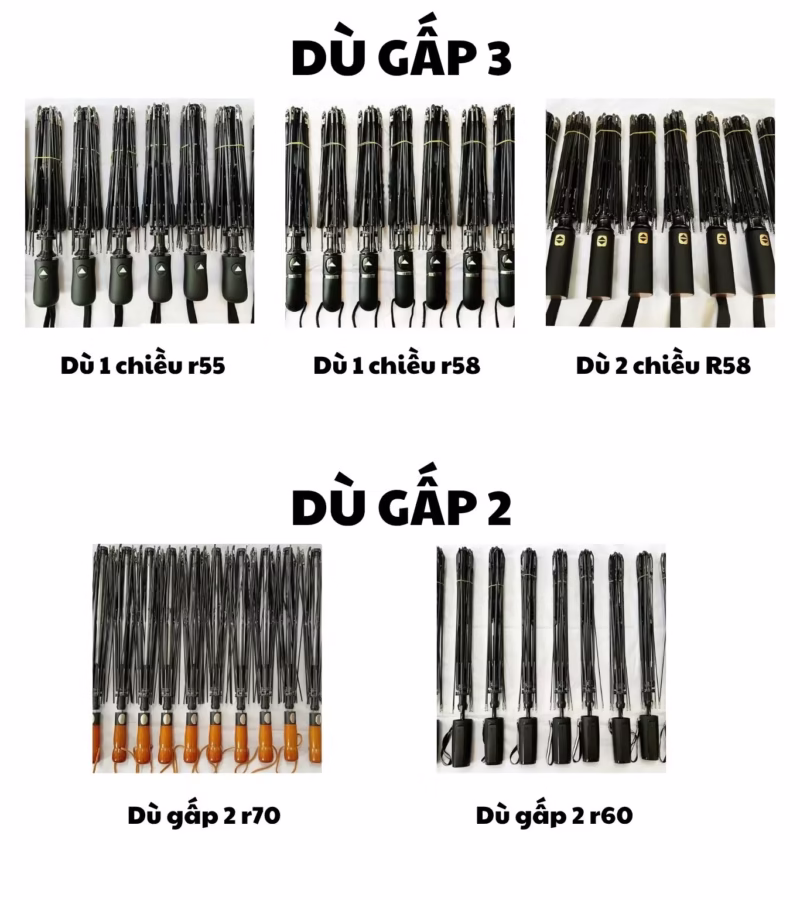 Các mẫu dù gấp 3 và dù gấp 2 in logo của xưởng dù cầm tay Vĩnh Thuận