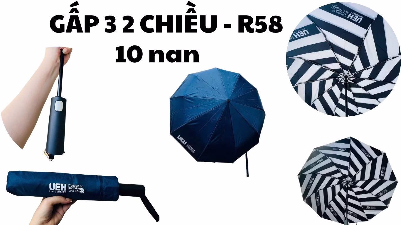 ô Dù gấp 3 tự động 2 chiều 10 nan in logo