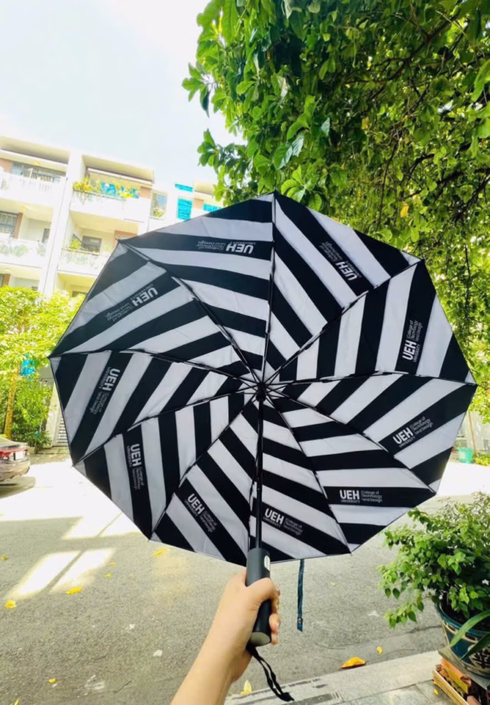 ô dù cầm tay 10 nan 2 chiều in logo hoạ tiết