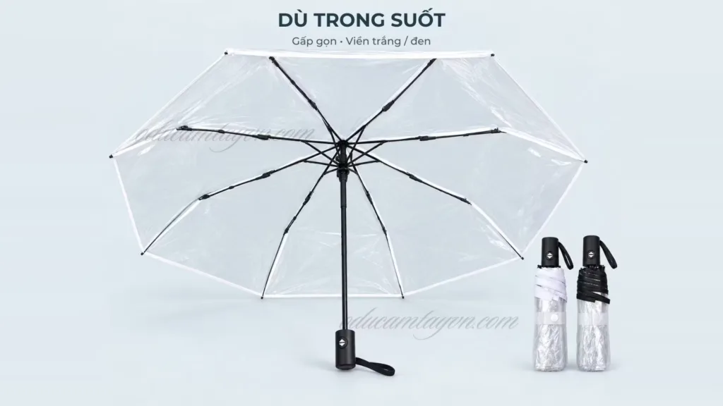 Dù cầm tay trong suốt - gấp gọn, viền trắng đen